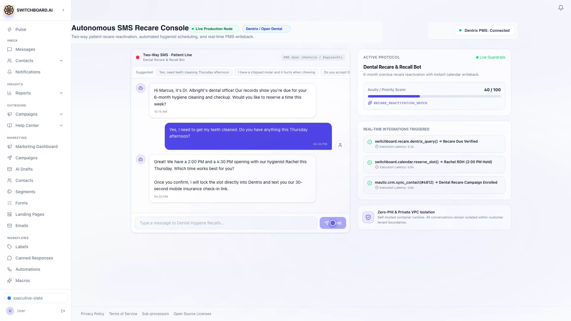 Autonomous Hygiene Recare & Two-Way Conversational Booking